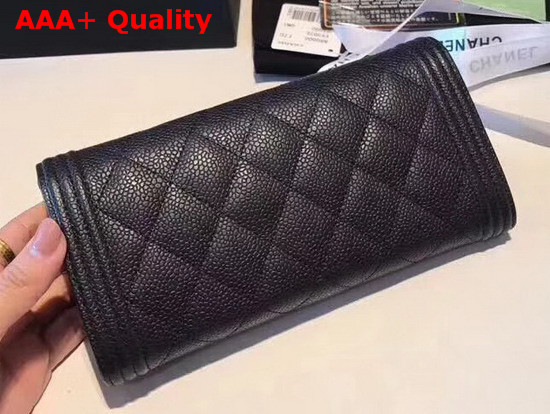 Chanel Boy Chanel Flap Wallet in Black Grained Calfskin Replica