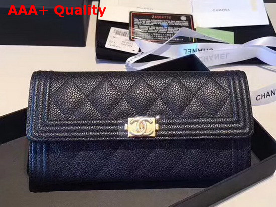 Chanel Boy Chanel Flap Wallet in Black Grained Calfskin Replica