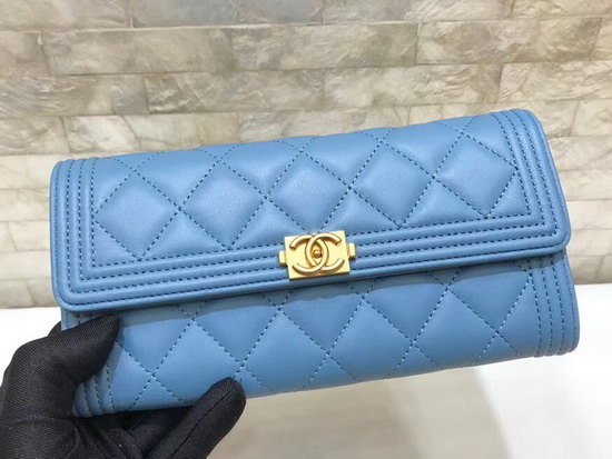 Chanel Boy Chanel Flap Wallet in Cloudy Blue Lambskin