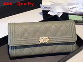 Chanel Boy Chanel Flap Wallet in Green Grained Calfskin Replica