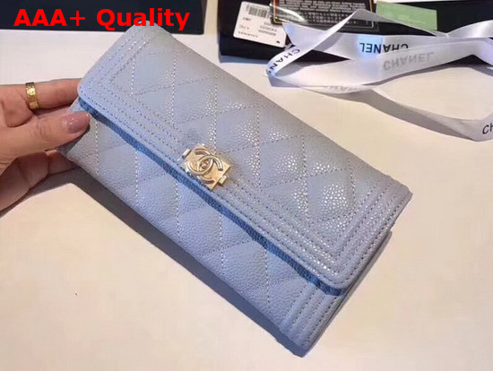 Chanel Boy Chanel Flap Wallet in Light Blue Grained Calfskin Replica