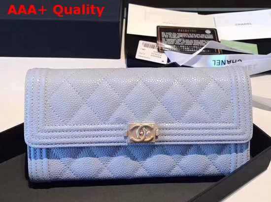 Chanel Boy Chanel Flap Wallet in Light Blue Grained Calfskin Replica