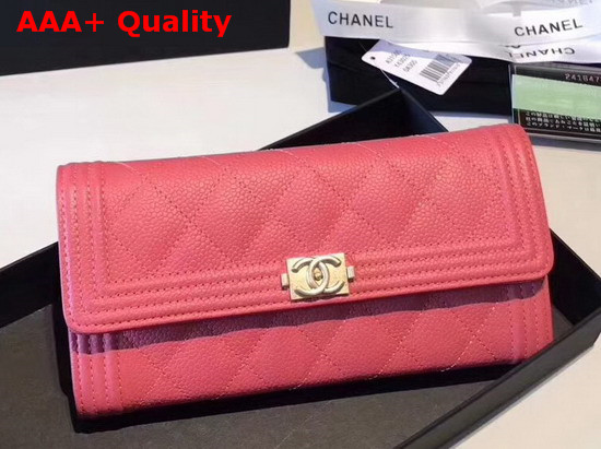 Chanel Boy Chanel Flap Wallet in Pink Grained Calfskin Replica