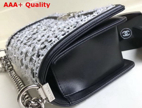 Chanel Boy Chanel Handbag Black Embroidered Lambskin and Silver Metal Replica