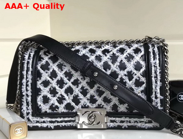 Chanel Boy Chanel Handbag Black Embroidered Lambskin and Silver Metal Replica