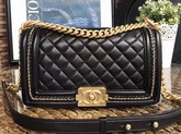 Chanel Boy Chanel Handbag Black Lambskin with Leather Weave Gold Tone Metal For Sale