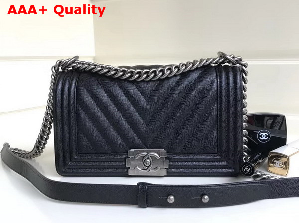 Chanel Boy Chanel Handbag Chevron Black Grained Calfskin Replica