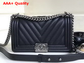 Chanel Boy Chanel Handbag Chevron Black Grained Calfskin Replica