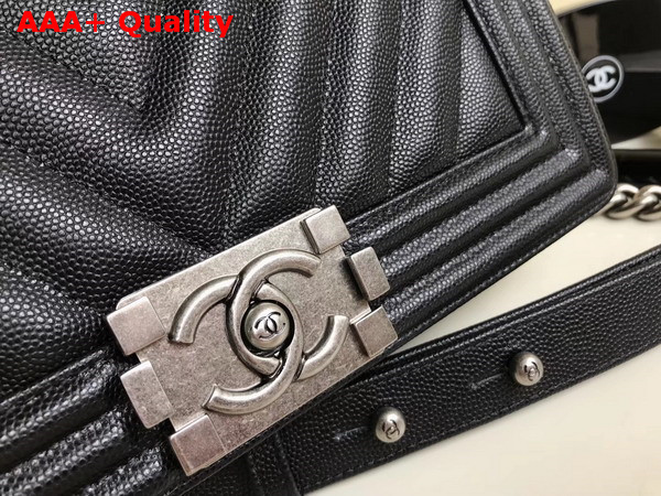 Chanel Boy Chanel Handbag Chevron Black Grained Calfskin Replica