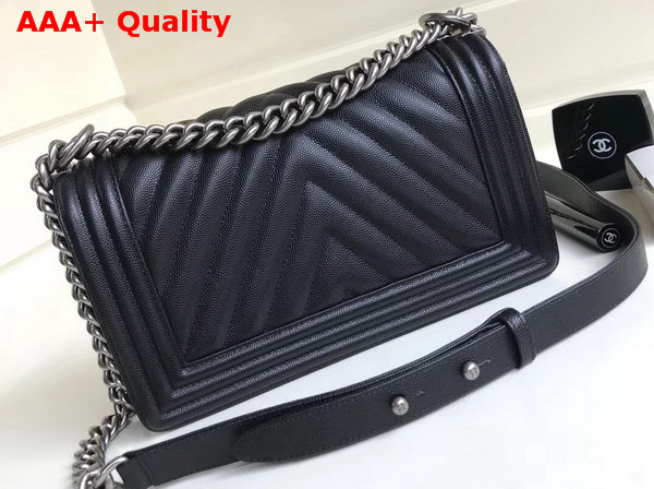 Chanel Boy Chanel Handbag Chevron Black Grained Calfskin Replica