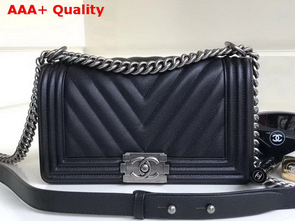 Chanel Boy Chanel Handbag Chevron Black Grained Calfskin Replica