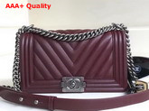 Chanel Boy Chanel Handbag Chevron Burgundy Grained Calfskin Replica