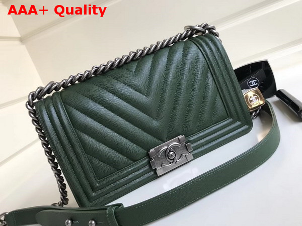 Chanel Boy Chanel Handbag Chevron Green Grained Calfskin Replica