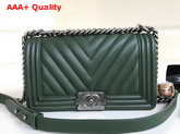 Chanel Boy Chanel Handbag Chevron Green Grained Calfskin Replica