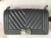 Chanel Boy Chanel Handbag Chevron Light Blue Grained Calfskin Replica