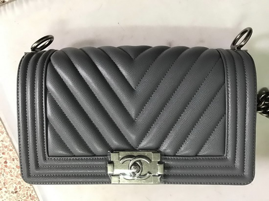 Chanel Boy Chanel Handbag Chevron Light Blue Grained Calfskin Replica