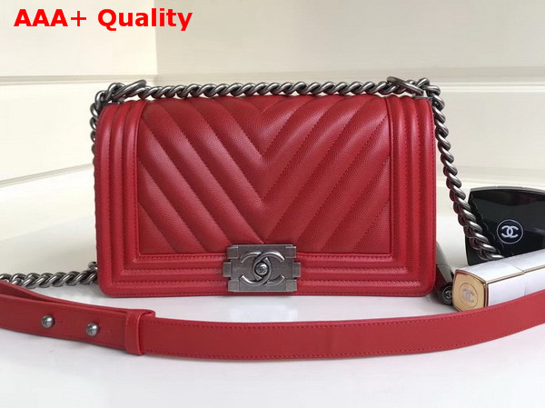 Chanel Boy Chanel Handbag Chevron Red Grained Calfskin Replica