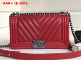 Chanel Boy Chanel Handbag Chevron Red Grained Calfskin Replica