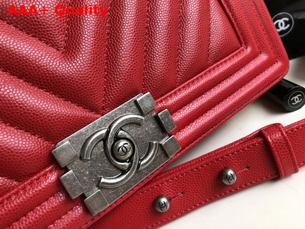 Chanel Boy Chanel Handbag Chevron Red Grained Calfskin Replica