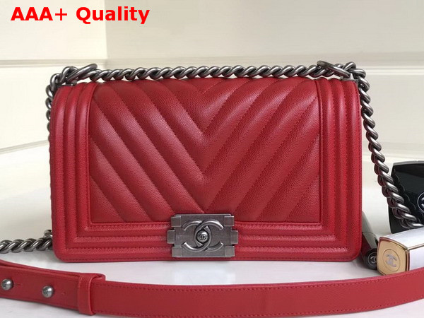 Chanel Boy Chanel Handbag Chevron Red Grained Calfskin Replica