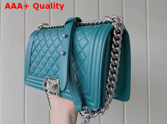 Chanel Boy Chanel Handbag Deep Sea Green Grained Calfskin Silver Tone Metal A67086 Replica