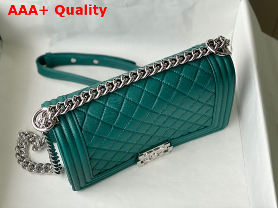 Chanel Boy Chanel Handbag Deep Sea Green Grained Calfskin Silver Tone Metal A67086 Replica