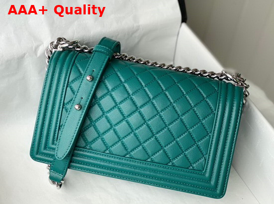 Chanel Boy Chanel Handbag Deep Sea Green Grained Calfskin Silver Tone Metal A67086 Replica