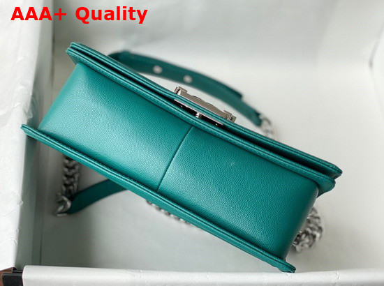 Chanel Boy Chanel Handbag Deep Sea Green Grained Calfskin Silver Tone Metal A67086 Replica