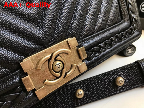 Chanel Boy Chanel Handbag Grained Calfskin Braid Gold Tone Metal Black Replica