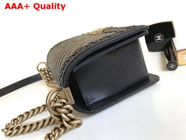 Chanel Boy Chanel Handbag Grained Calfskin Braid Gold Tone Metal Black Replica