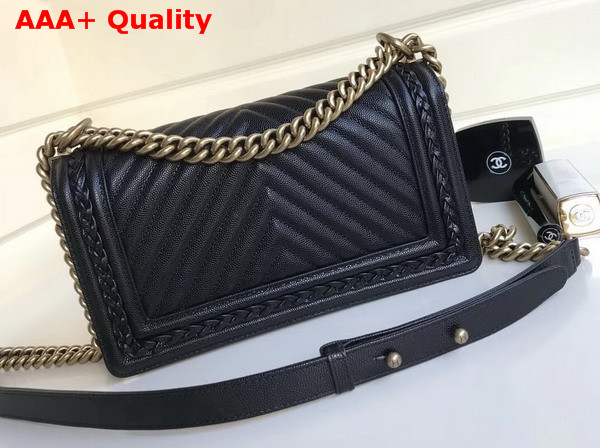 Chanel Boy Chanel Handbag Grained Calfskin Braid Gold Tone Metal Black Replica