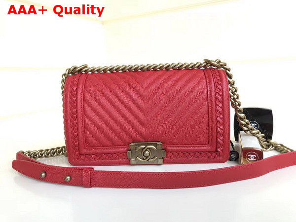 Chanel Boy Chanel Handbag Grained Calfskin Braid Gold Tone Metal Red Replica