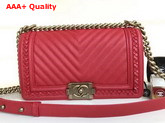 Chanel Boy Chanel Handbag Grained Calfskin Braid Gold Tone Metal Red Replica