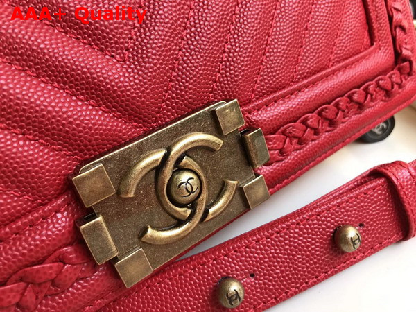 Chanel Boy Chanel Handbag Grained Calfskin Braid Gold Tone Metal Red Replica