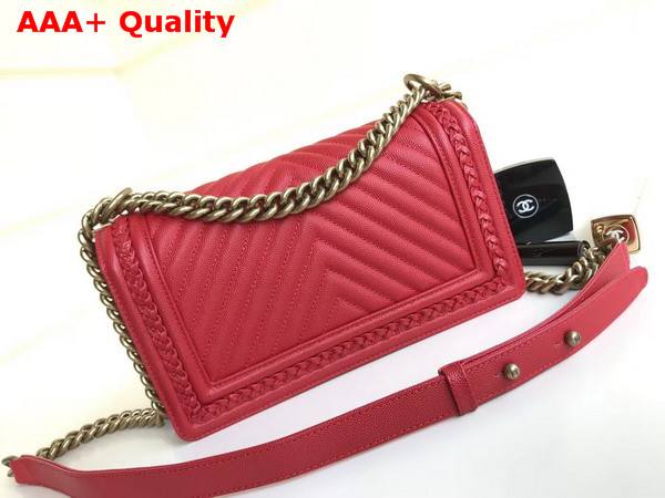 Chanel Boy Chanel Handbag Grained Calfskin Braid Gold Tone Metal Red Replica