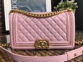 Chanel Boy Chanel Handbag Light Pink Lambskin with Leather Weave Gold Tone Metal For Sale