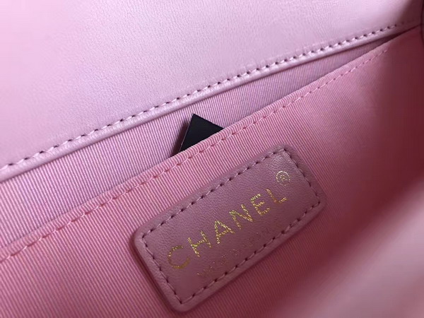 Chanel Boy Chanel Handbag Light Pink Lambskin with Leather Weave Gold Tone Metal For Sale