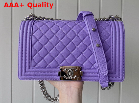 Chanel Boy Chanel Handbag Light Purple Grained Calfskin Silver Tone Metal A67086 Replica