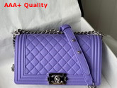 Chanel Boy Chanel Handbag Light Purple Grained Calfskin Silver Tone Metal A67086 Replica