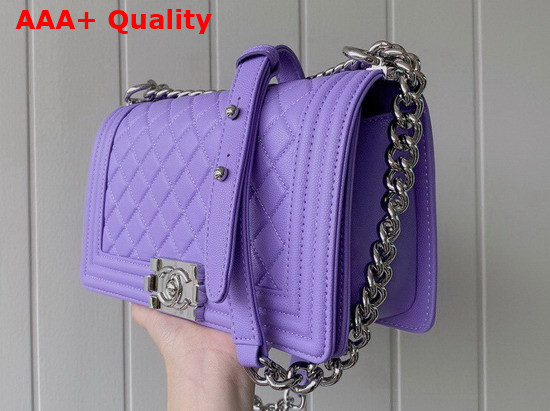 Chanel Boy Chanel Handbag Light Purple Grained Calfskin Silver Tone Metal A67086 Replica