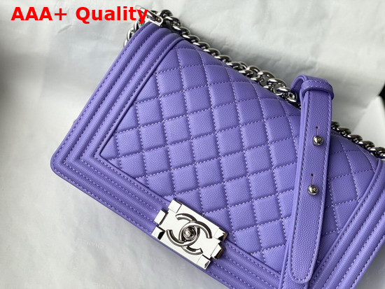 Chanel Boy Chanel Handbag Light Purple Grained Calfskin Silver Tone Metal A67086 Replica