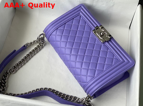 Chanel Boy Chanel Handbag Light Purple Grained Calfskin Silver Tone Metal A67086 Replica