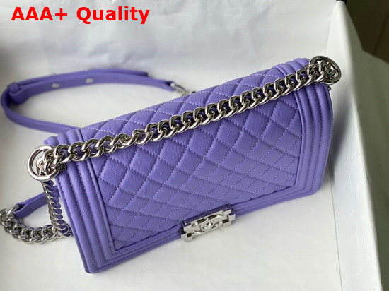 Chanel Boy Chanel Handbag Light Purple Grained Calfskin Silver Tone Metal A67086 Replica