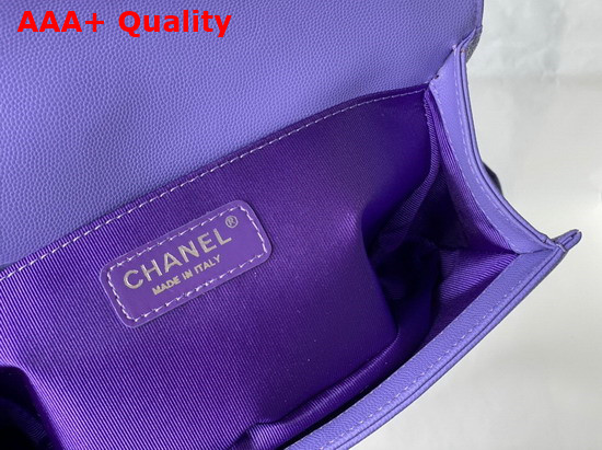 Chanel Boy Chanel Handbag Light Purple Grained Calfskin Silver Tone Metal A67086 Replica