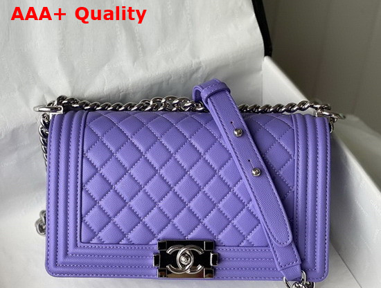 Chanel Boy Chanel Handbag Light Purple Grained Calfskin Silver Tone Metal A67086 Replica