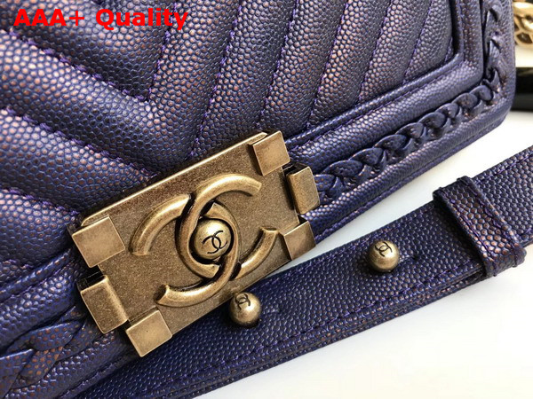 Chanel Boy Chanel Handbag Patinated Calfskin Braid Gold Tone Metal Navy Blue Replica