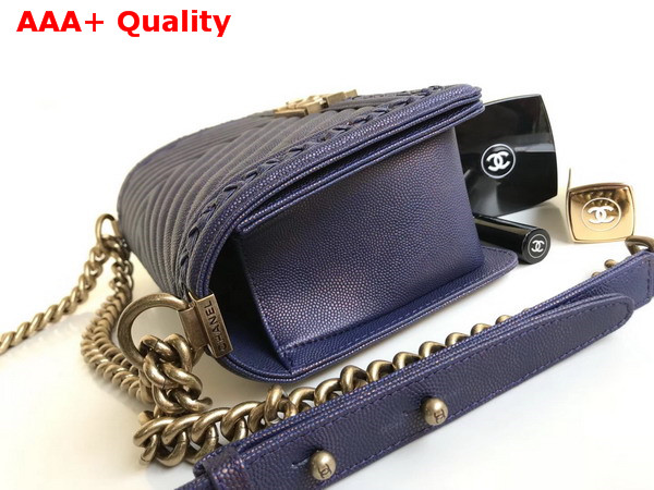 Chanel Boy Chanel Handbag Patinated Calfskin Braid Gold Tone Metal Navy Blue Replica