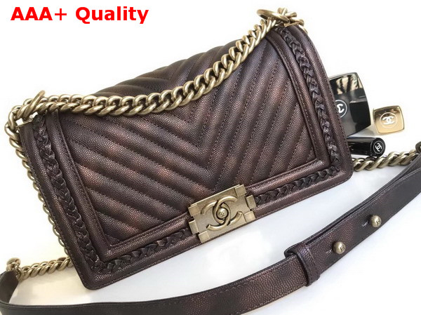 Chanel Boy Chanel Handbag Patinated Calfskin Braid Gold Tone Metal Replica