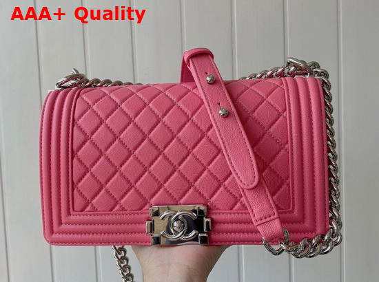 Chanel Boy Chanel Handbag Pink Grained Calfskin Silver Tone Metal A67086 Replica