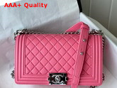 Chanel Boy Chanel Handbag Pink Grained Calfskin Silver Tone Metal A67086 Replica